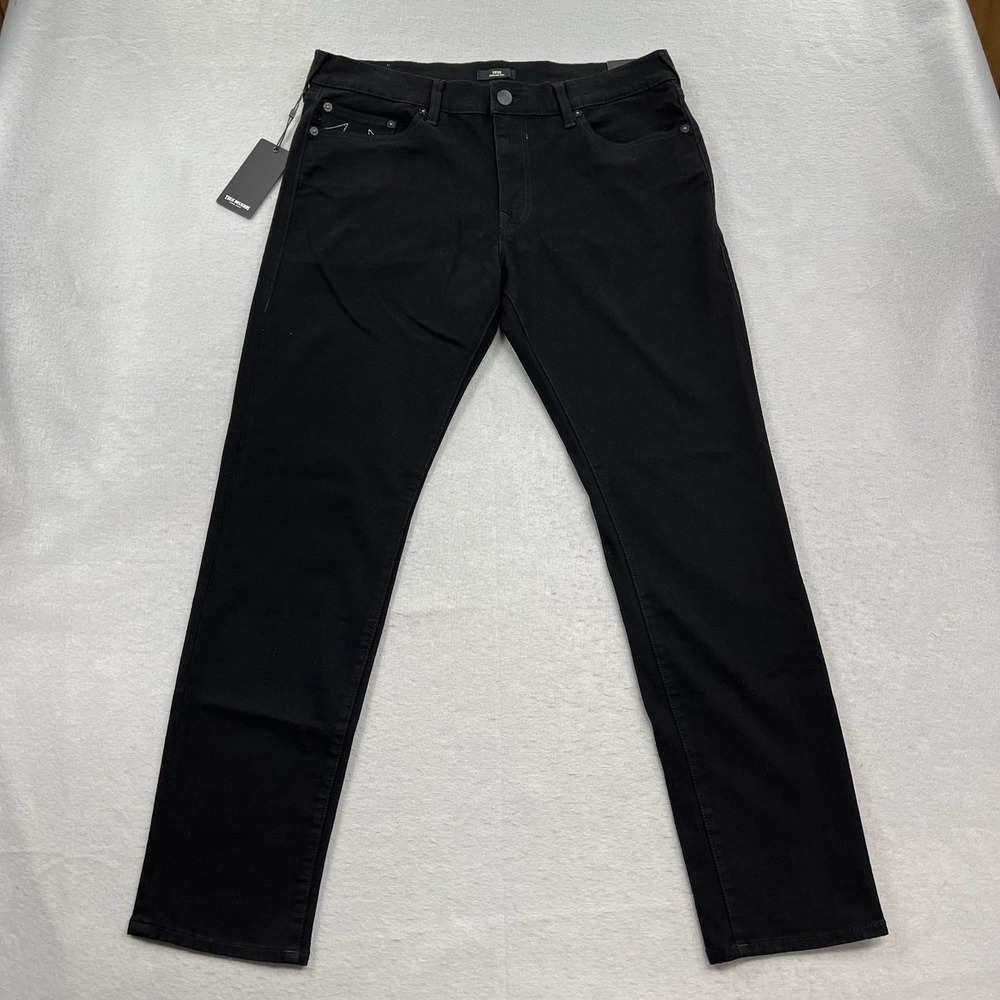 True Religion Jeans Mens 36x32 Black Denim Pants Geno Relaxed Slim Fit